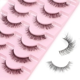 Parriparri Eyelashes, Cat Eye, Fluffy Artificial Eyelashes, Cateye Clear Band, 7 Pairs, Wispy Cat Eye Lashes, Natural False Eyelashes, Fluffy Fake Eyelashes
