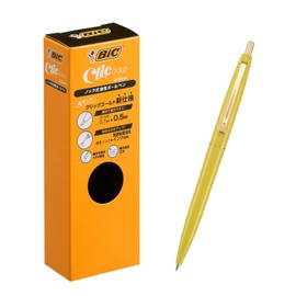 Big CFCGYLW05BLKJ Ballpoint Pen, Click Gold, 0.5, Oil-based, Black, Smooth, Yellow Shaft, 12 Pieces