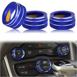 KEEGTBOX Center Console Air Conditioner Climate Control Audio Volume Tune Switch Knob Button Cover Trim Compatible with Jeep Renegade SUV 2018-2023 Interior AC Radio Knob Cover Trim Accessories (Blue)