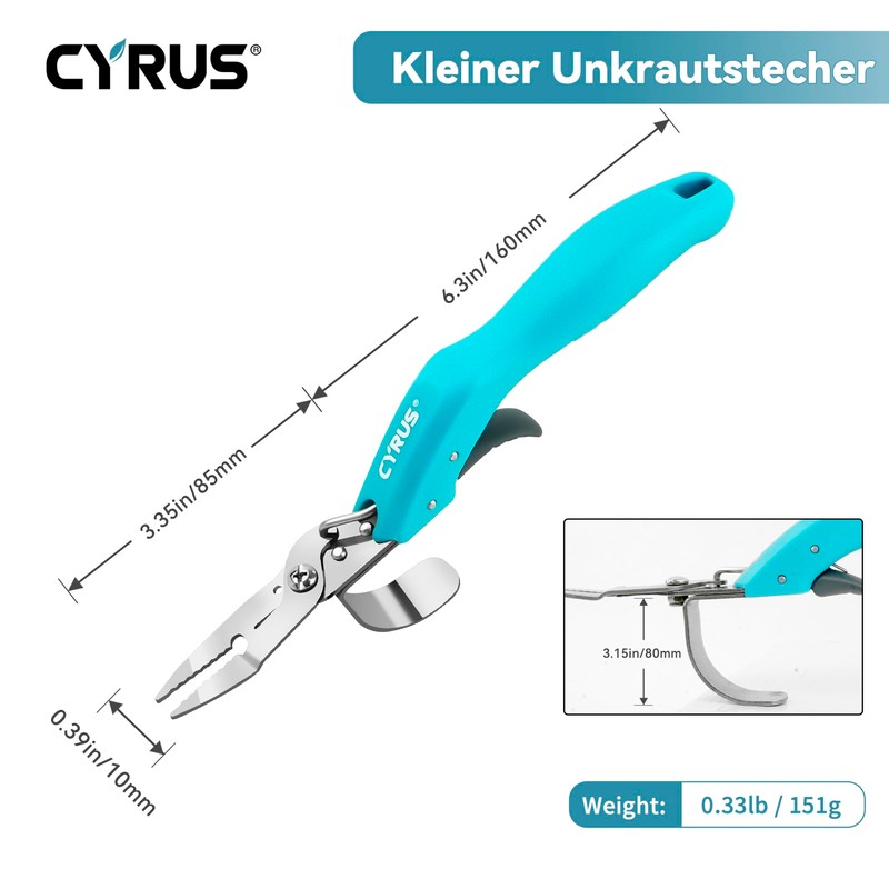 CYRUS Stainless Steel Weed Cutter for Garden, Hand Weeding Tool,