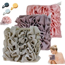 Juego de 3 toallitas de lufa 2 en 1 con bolsa jabón, esponja baño exfoliante con cordón