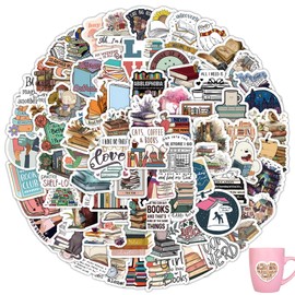Pack of 100 Bookish Stickers, Book Reading Vintage Stickers, Waterproof Vinyl Stickers, Book Stickers, for Water Bottles, Scrapbooking, Diary, Laptop, Skateboard