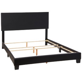 Boyd Sleep Florence Faux Leather Fabric Upholstered Platform Bed Frame w/Adjustable Headboard, no noise strong wood slat support, Box Spring/Foundation Required, Easy Effortless Assembly, Black, Queen
