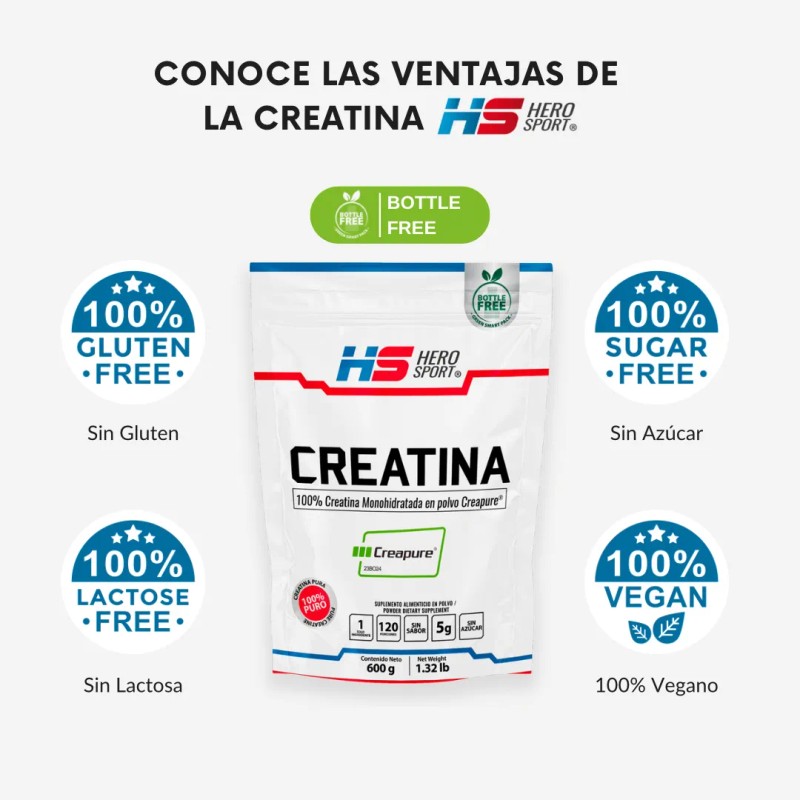 Hero Sport Creatina Monohidratada Creapure 600g 120 Servs Sabor Sin