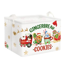 Clastyle Large Cookie Gingerbread Christmas Gift Basket Candy House Train Sleigh Xmas Basket Kid Snowman Snowflake Toy Book Shelf Basket Collapsible Rectangle Clothes Nursery Bin