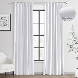 Joywell Linen 100% Blackout Curtains 96 Inches Long, Rod Pocket/Back Tab/Hook Belt/Clip Rings,Pinch Pleated Thermal Insulated Drapes for Master Bedroom Living Room (2 Panels,52 x 96, White)