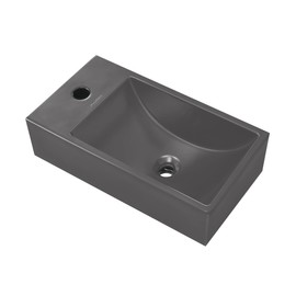 Swiss Madison Lisse 16" Concrete Rectangle Wall-Mounted Sink with Left Side Faucet Mount in Matte Dark Gray