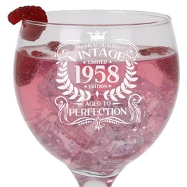 67th Birthday Gift Vintage 1958 Aged to Perfection Engraved Large Gin Glass Present for 67 Year Old Etched 645ml Gin Goblet