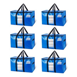 TAILI Extra Large Moving Bags, 6 Pack Blue Heavy Duty Totes for Storage with Visible Window, Wrap Around Handles, Storage Bags for Space Saving, Alternative to Moving Boxes