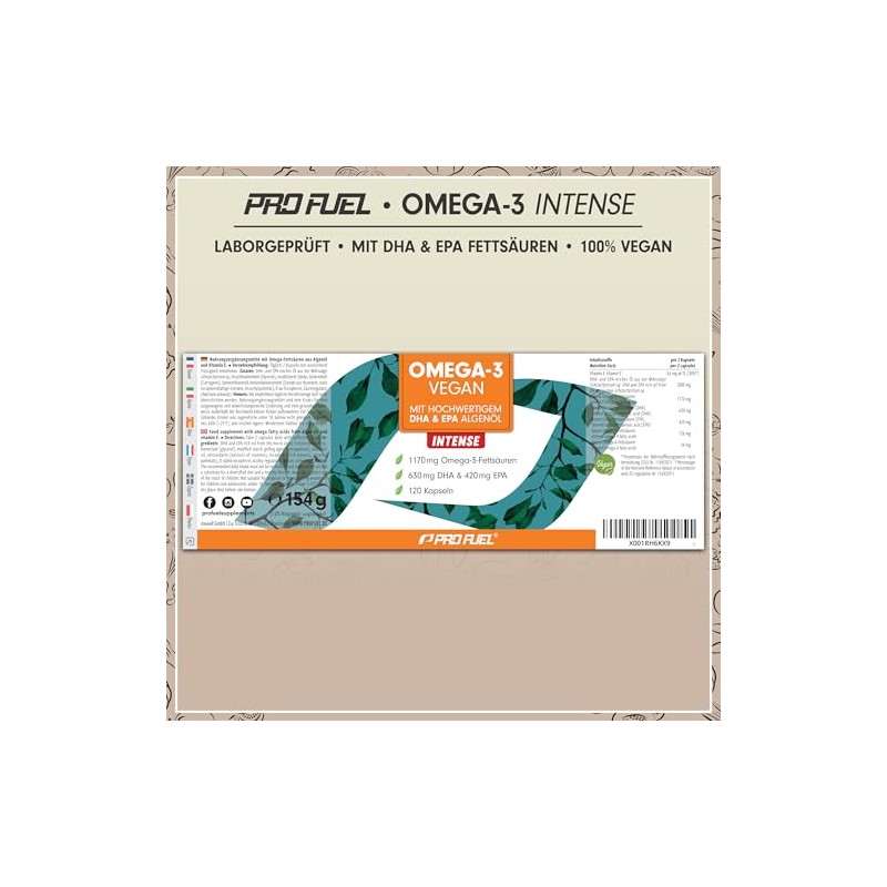 Omega-3 Vegan Intense - 120 Capsules - 2000 mg Algae
