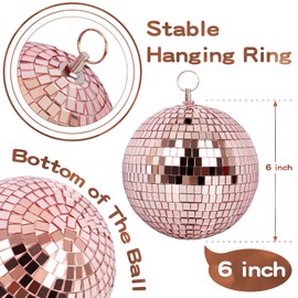 Mirror Ball for Disco DJ Club Party Wedding Home Decor, Muscab 6 Inch Disco Ball with Hanging Ring, Rose Gold