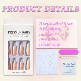 Medium Almond Press on Nails French Tip Fake Nails Full Cover False Nails with Swirl Designs Glitter Light Yellow Glue on Nails Almond Artificial Acrylic Nails for Women Girls 24 Pcs