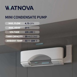 WATNOVA Slim Mini Split Condensate Pump, 4.75 GPH 27 ft Lift HVAC Drain Pump, Floatless Probe Sensor, Quiet 19 dB, Hidden Installation for Wall Mounted Air Conditioners/Ceiling AC