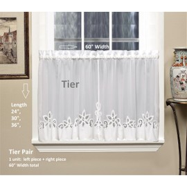 Today's Curtain Plymouth Classic Battenburg Applique Sheer Window Tier, 24-Inch, White