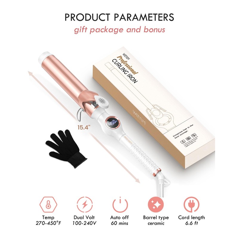 WEEYUM 1 1/2 Inch Curling Iron, Large Barrel Curling Wand