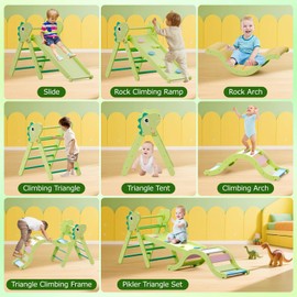 KidsBuddy Pikler Triangle Set with Cushion 9 in 1, Climbing Toys for Toddlers Inside, Foldable Wooden Climbing Toys Indoor Jungle Gym Montessori Climbing Set for Toddler 1-3 in Home and Daycare