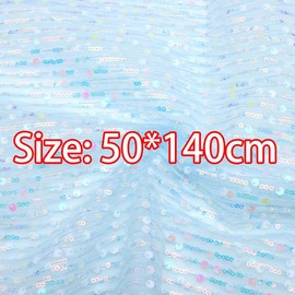 50CM Polyester Sequin Mesh Fabric Light Blue Upholstery Fabric with Sequins 1.4 Meters Sparkly Shiny Bling Glitter Material Cloth for Glitter Clothing DIY Decoration