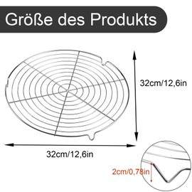 Rund Abkühlgitter, 2 Stück Abkühlgitter aus Rostfreiem Stahl, 32cm Rund Kuchen Kuchenrost, Edelstahl Kuchengitter Abkühlgitter, Tortenkühler, Kuchengitter für Gleichmäßiges und Schnelles Auskühlen