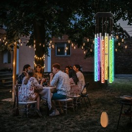 UXORSN Solar Wind Chimes for Outside,37 Inch Memorial Wind Chimes Gifts for Mom Grandma, 6 LED Tubes Color Changing Waterproof Windchimes Hanging Ornament for Home Outdoor Patio Garden Yard