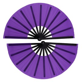Nydotd 2 Packs Large Rave Fan Handheld Folding Fans Nylon Cloth Foldable for Men Women Performance Line Dance Chinese Kung Fu Tai Chi Decorations Festival Party Gift (Purple)