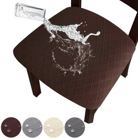 Hopelit Dining Room Chair Covers, Set of 6, Jacquard Dining Room Chair Seat Covers, TPU Film Chair Cover, Waterproof, Removable, Washable, Stretch for Kitchen, Restaurant, Party, Diamond Coffee