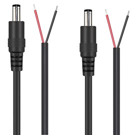2Pack DC Power Pigtails Cable,TUNGHEY DC 5.5MM x 2.1MM Male Plug to Bare Wire Open End Power Wire Supply Repair Cable,20 AWG Barrel Connector Pigtail for Security Camera,DVR,LED Strip Light (1M)
