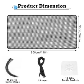 Raxfekro Stair Safety Net Children's Protective Net Balcony with Nylon Cord, Drawstring and Floor Buckle, Safety Net Stair Railing 300 x 90 cm