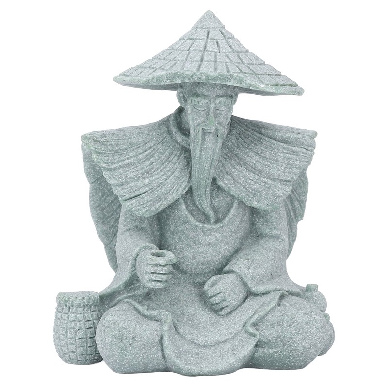 Fisherman Statue Sitting Fishing Old Man Figurine Small Desk Ornament
