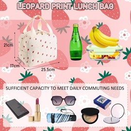 Lunch Bags for Women Insulated Reusable, Beige Strawberry Corduroy Lunch Box for Women - Leakproof Boite a Lunch Femme for Work/School/Picnic, Thermal Cooler Bag with Front Pocket