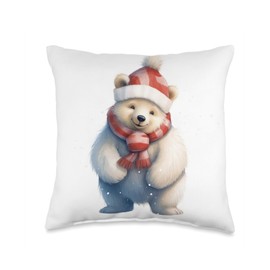 Icebear theme Christmas Danish Design Polar Bear Winter Throw Pillow, 16x16, Multicolor