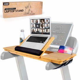 3J Group Treadmill Desk Attachment - Desk for Treadmill with Comfortable Wrist Rest Stable Straps Cup Holder Anti-Slip Pads Walking Desk Treadmill and Phone Slot