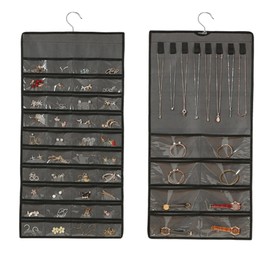 Tehttz Hanging Jewelry and Craft Organizer with Hanger, Double Sided Jewelry Hanging Storage Holder with 56 Pouches and 8 Position for Necklace, Necklace Holder Display Hanging on Wall Door (Gray)