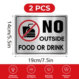 2PCS No Outside Food or Drink Sticker, Self-Adhesive Brushed Silver No Food or Drinks Allowed Sign for Business, Office, Restaurants Indoor or Outdoor Use