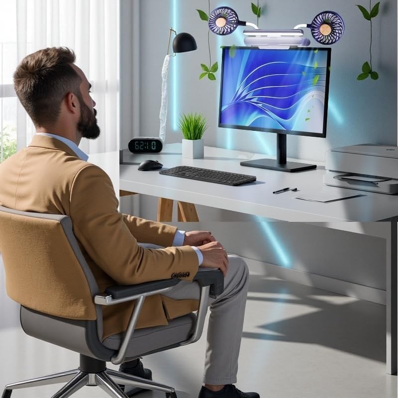 3-Level Dimmable Clip-On desktop lights with Dual Gooseneck Fans, 360°