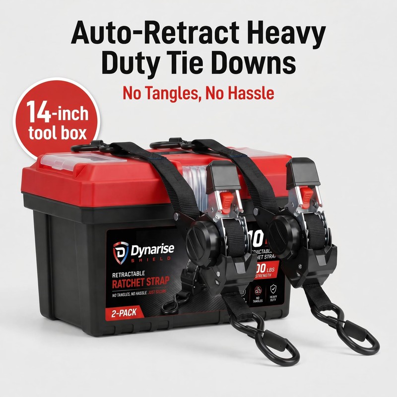 Dynarise Shield 10Ft Auto-Retractable Tie Down Ratchet Straps Pro Kit