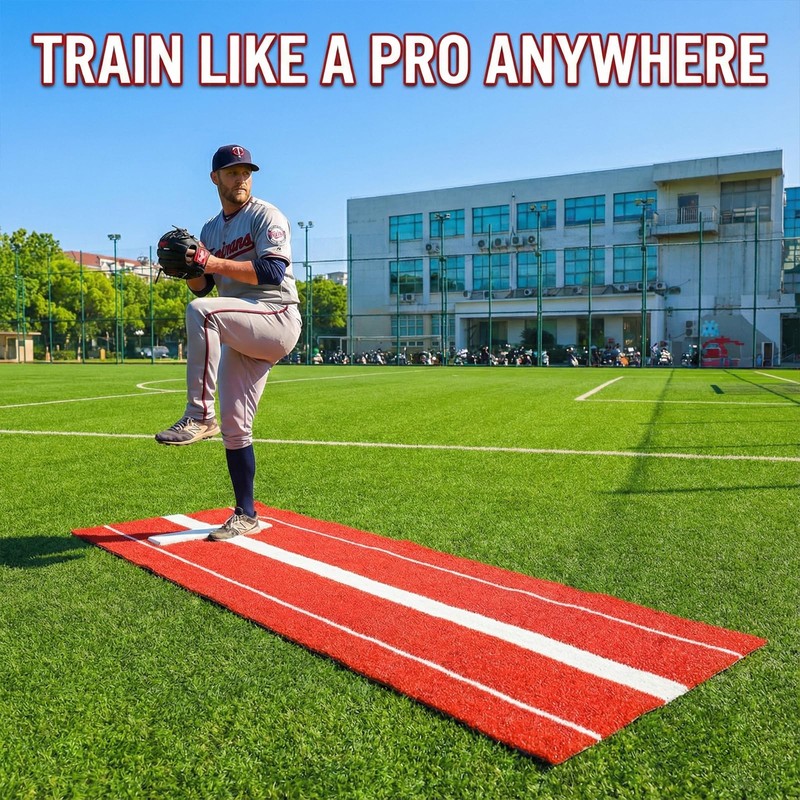 Qryovsa Softball Pitching Mat with Pitching Rubber & Stride Line,