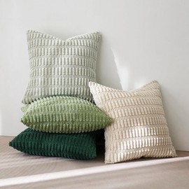 MIULEE Pack of 4 Corduroy Decorative Throw Pillow Covers 18x18 Inch Soft Boho Striped Pillow Covers Modern Farmhouse Home Decor for Sofa Living Room Couch Bed Green