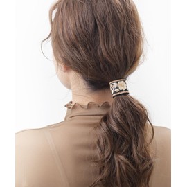 VingTAINE H7730-BK- Embroidered Wire Pony Hook, Flower Hair Elastic Cute, Adult, One Point, Mature