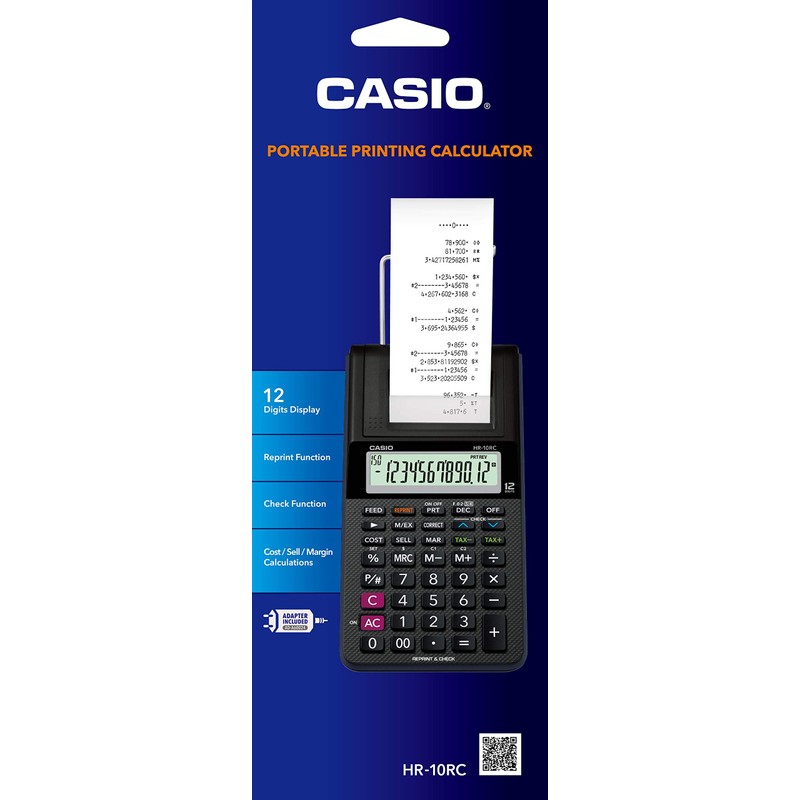 Casio HR-10RC Mini Desktop Printing Calculator | Portable | 12-Digit