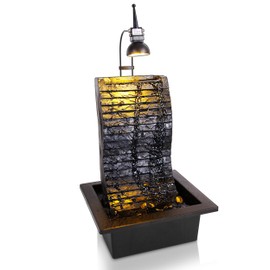 Electric Meditation Water Fountain Decor - Slate Desktop Tabletop Decorative Indoor Outdoor Zen Waterfall Decoration Illuminated w/LED Spotlight, Submersible Pump, Adapter - SereneLife AZSLTWF81LED