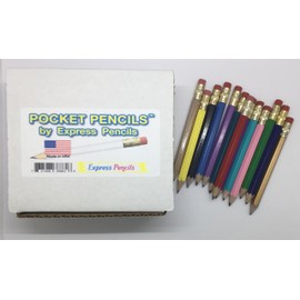 Half Pencils with Eraser - Golf, Classroom, Pew, Short, Mini - Hexagon, Sharpened, Non Toxic, Non-Smudge, 2 Pencil, Wood Cased, Color -Assorted Mix of Colors, (Box of 48) Golf Pocket Pencils