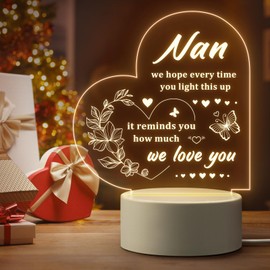 Nan Gifts, Nan Christmas Birthday Gifts - Acrylic Engraved Night Light, Best Gifts for Nan from Grandchildren, Unique LED Bedside Lamp Presents for Nan on Birthday Christmas Mother's Day