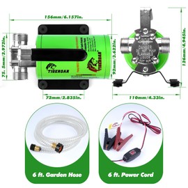 TIGEROAR 12V Water Pump Water Transfer Pump 330 GPH RV Utility Pump Rain Pond Pump with 6 ft. Suction Hose and Replacement Kit for Water Transferring Green