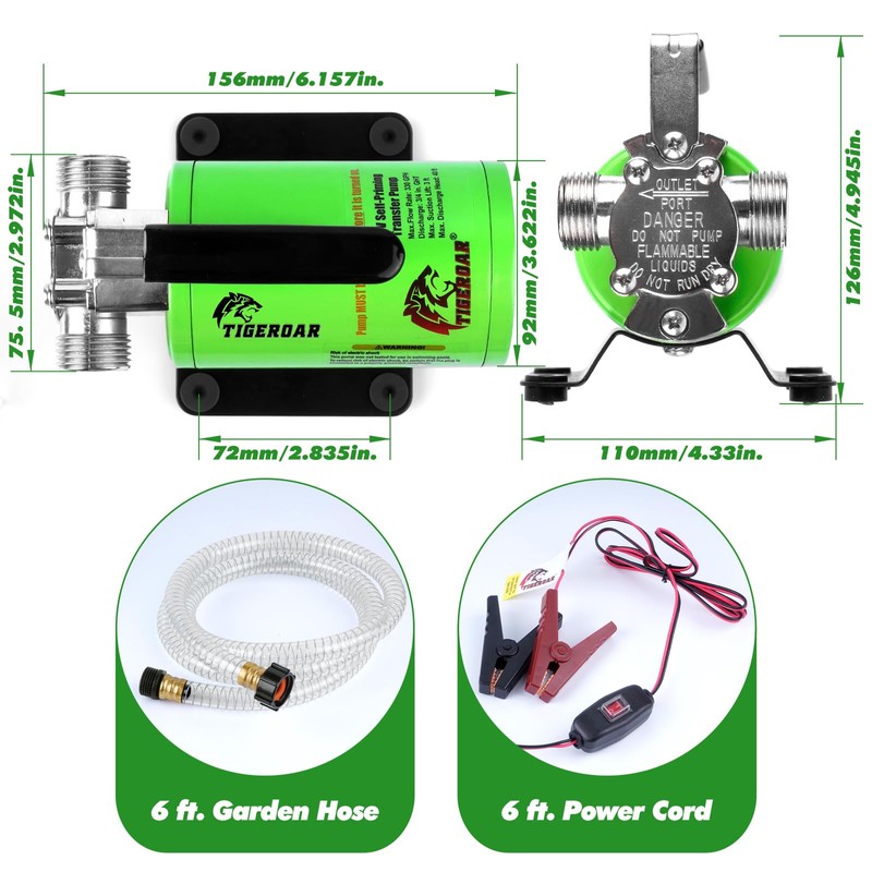TIGEROAR 12V Water Pump Water Transfer Pump 330 GPH RV