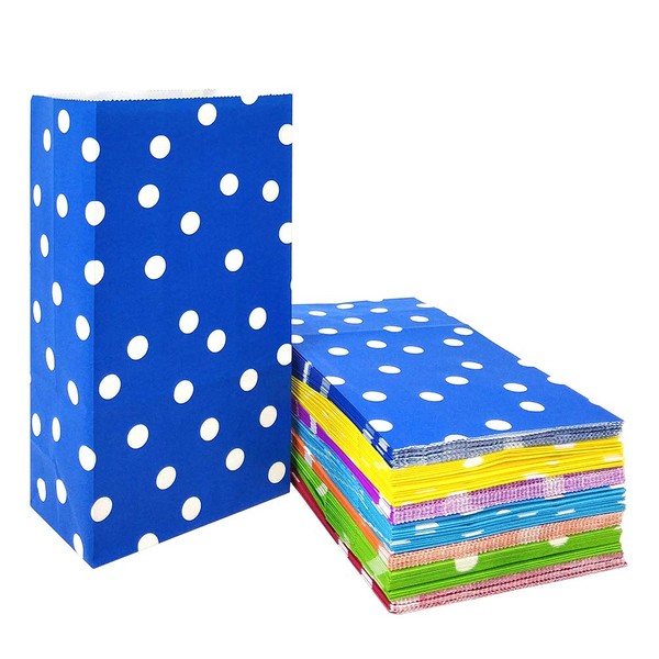 ADIDO EVA Small Polka Dot Paper Bags Rainbow Color Lunch Goodie Bags 5.1 x 3.1 x 9.4 in 50 PCS