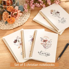 Gueevin 5 Pack Spiral Notebook Aesthetic School Supplies A5 College Ruled 160 Pages/ 80 Sheets Cute Notebook for Work Students School Office Supplies (Floral,Christian)