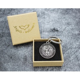 Angels-welcome St Christopher Silver Plated Keyring Holy Protection Patron for Drivers & Travellers Gift Companion Lucky Charm, silver