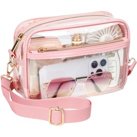 Clear Bag,Stadium Approved Clear Purses For Women Adjustable Shoulder Strap, Concert Bag For Sports Events Game Day,Transparent Bag for Concerts Sports Events Festival (Pink)