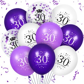 30th Purple Birthday Balloons Decorations, 16 PCS Purple White Happy 30th Birthday Confetti Latex Balloons for Women Men Happy Birthday Party Wedding Anniversary Indoor Outdoor Party Supplies,12 Inch
