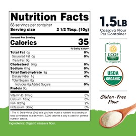 Nutricost Pantry Organic Cassava Flour (1.5 Pound Bottle) Gluten Free, Non-GMO, Vegan Pure Powder For Baking, Cooking, Etc.